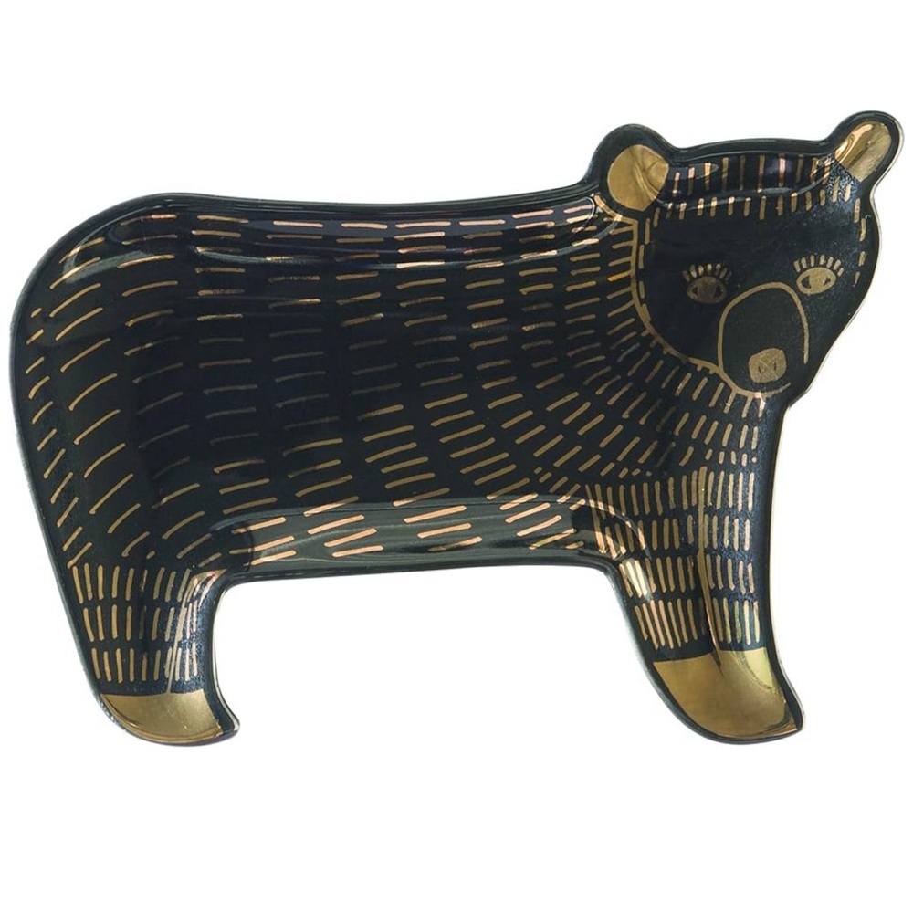 Danica Studio Trinket Tray - Ceramic Bear, Black/Gold - NWT